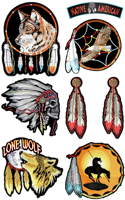 Pair Of Native Indian Red Dream-catcher Feathers Patch 