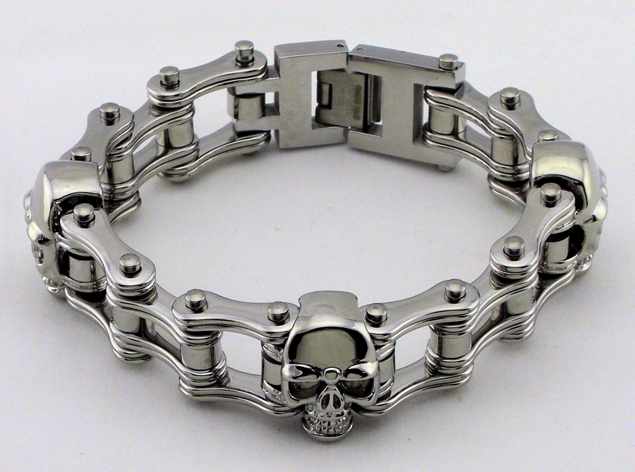 US Seller Men's Silver Stainless Steel Biker Cross Skull Bracelet SL15 