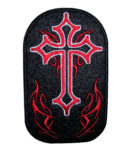 red and black cross and flames patch