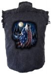 patriotic howling wolf biker denim shirt