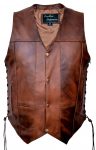 Men's 10 pocket concealed carry brown leather vest with side laces