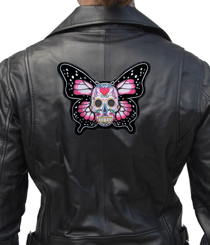 sugar skull butterfly biker patch 