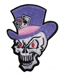skull with top hat and playing cards biker patch