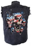 Denim biker shirt with American flag skulls