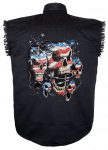 mens black twill patriotic skulls cutoff biker shirt