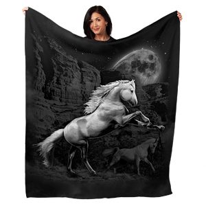 horse in moonlight soft warm minky throw blanket