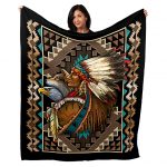 native american wolf headdress minky throw blanket